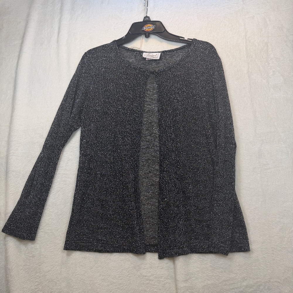 Traditions Cardigan Womens Size Large Black Sparkly Semi Sheer Goth Holiday